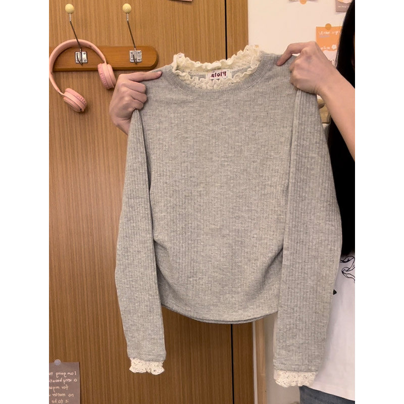 奶油的宇宙 芭蕾风蕾丝正肩针织衫长袖T恤女保暖内搭上衣2025新款,女装/女士精品,毛针织衫,淘宝优惠券,粉丝福利购,淘宝优惠卷