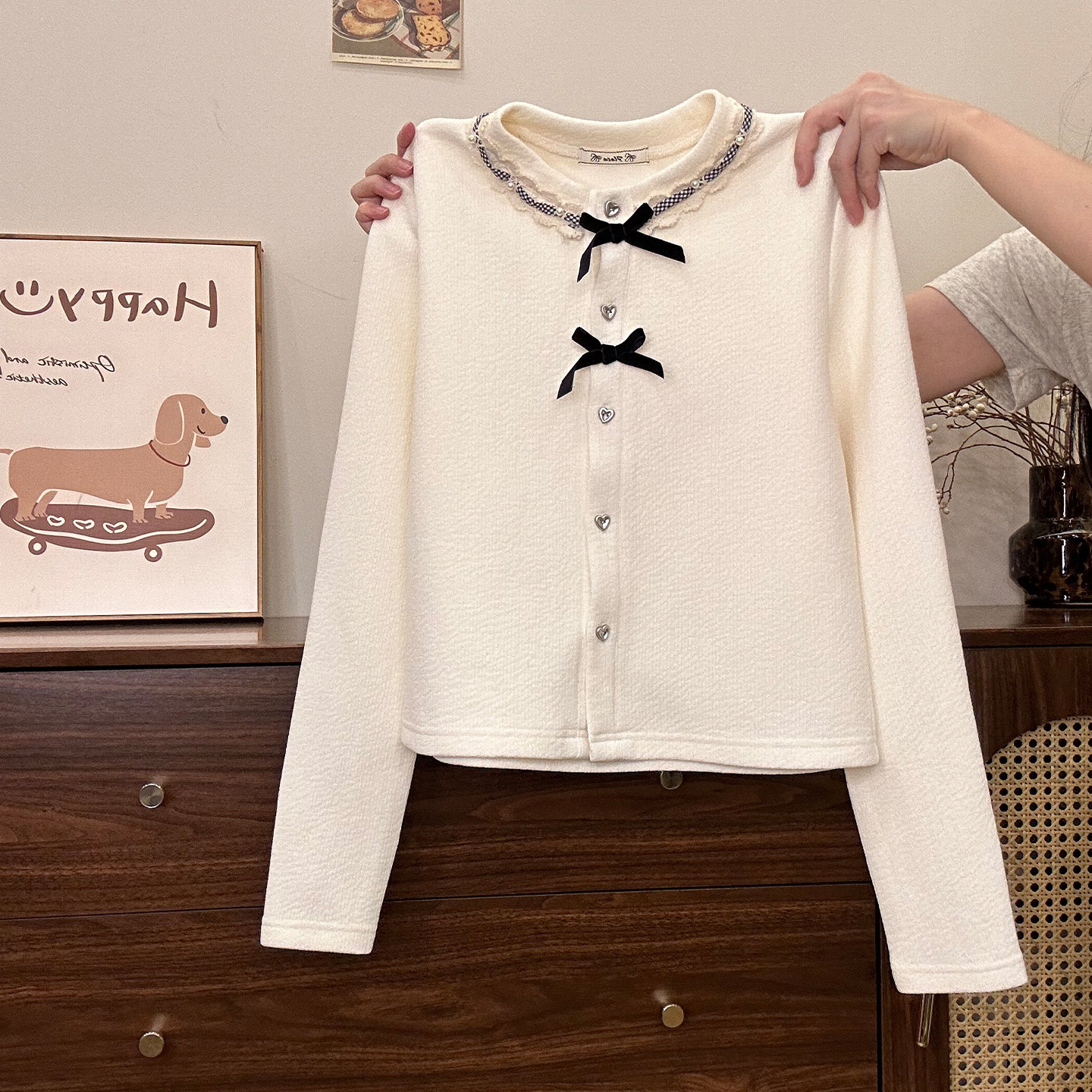 奶油的宇宙 蝴蝶结格纹蕾丝边开衫长袖上衣女小香风加厚短款外套,女装/女士精品,毛针织衫,淘宝优惠券,粉丝福利购,淘宝优惠卷