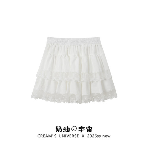 蕾丝花边白色蓬蓬蛋糕短裙女甜美