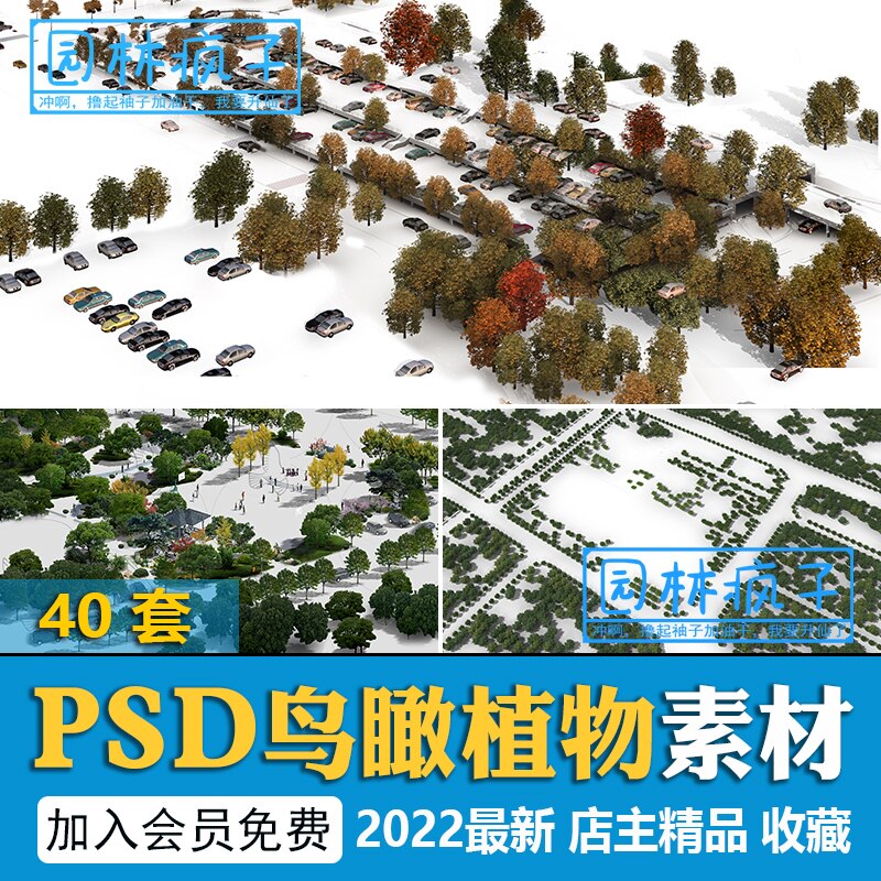 PS047园林景观PS公园广场鸟瞰图植物psd分层源文件效果图植物素材