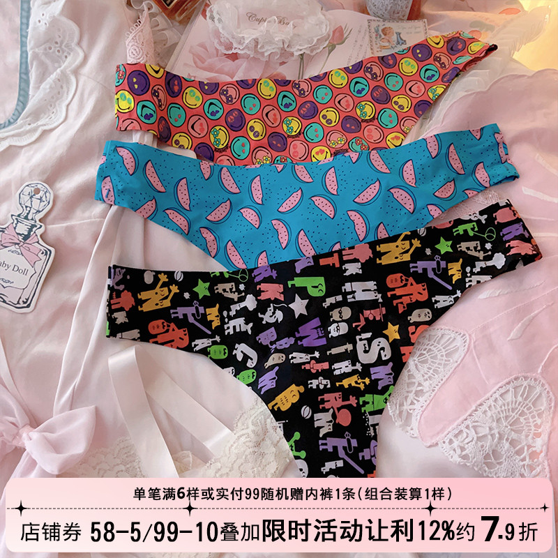 超薄无痕冰丝可爱卡通丁字裤T裤