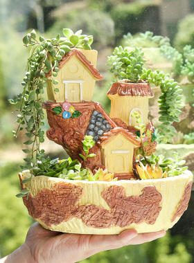 树屋空中楼阁大号大口径多肉花盆创意植物多口组合拼盘盆装饰摆件