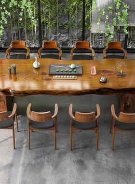 实木茶桌JON 板桌原木子整板台桌办公大室接待泡茶茶桌椅组合
