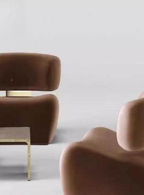 侘寂风懒人单人沙发金设属休闲沙发简约56391现客椅厅计师创代意