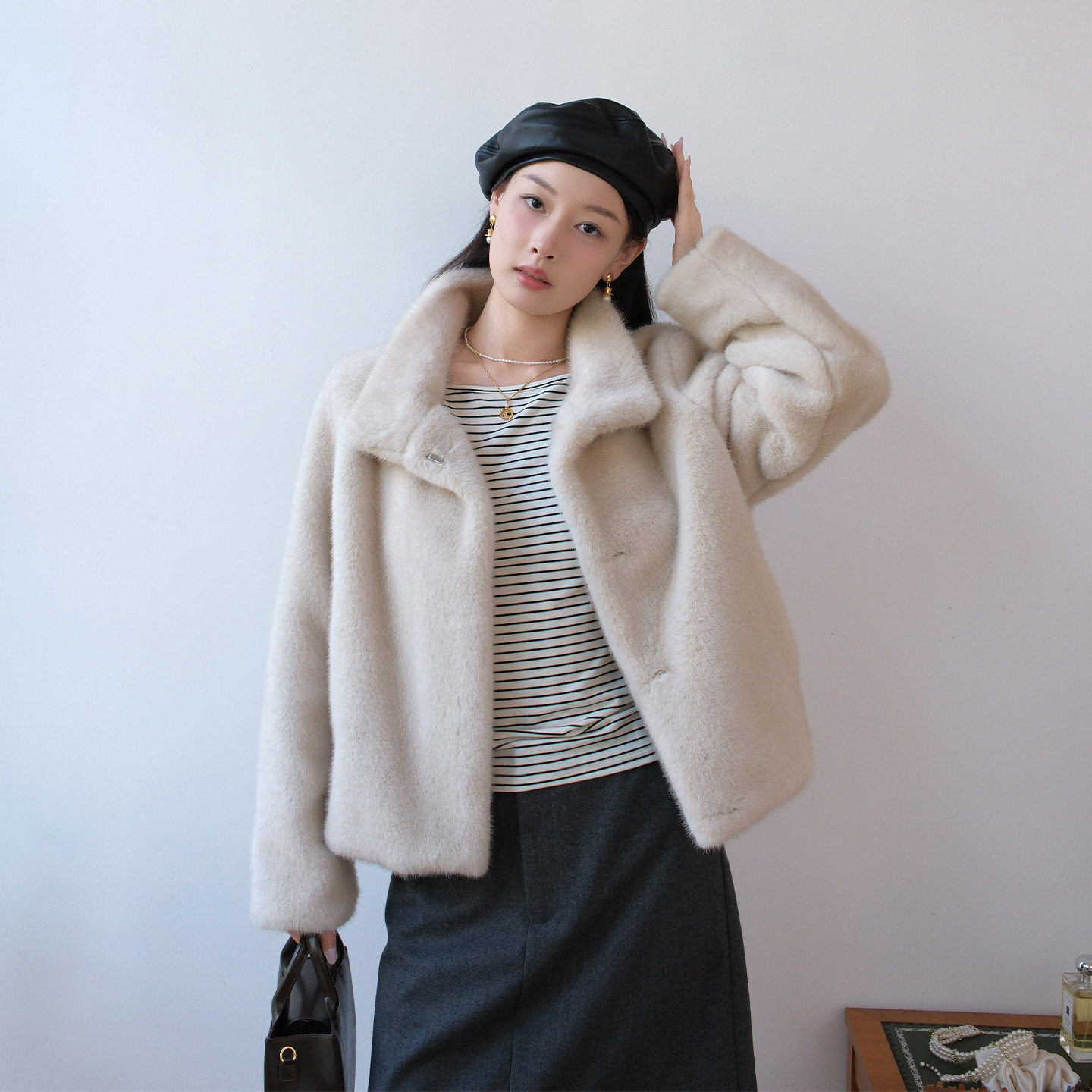 然若 不掉毛 仿貂毛环保皮草外套女2026新款女装秋冬毛毛外套厚款