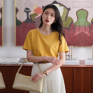 女装 T恤女2025新款 宽松夏季 上衣半袖 然若 显瘦罩衫 黄色落肩短袖