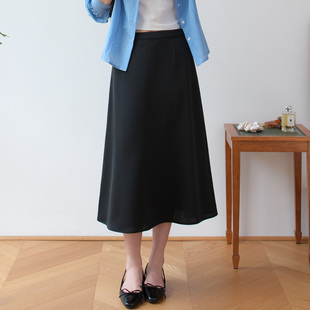然若 抗皱 黑色A字半身裙女款2026新款梨形长裙A型裙子