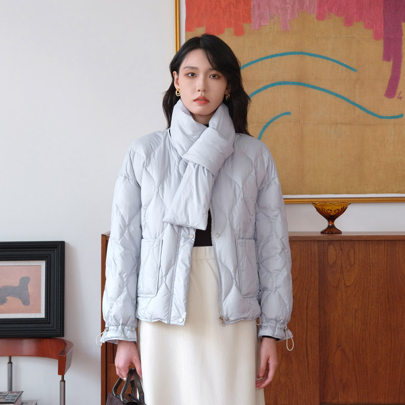 然若 新国标90白鸭绒 围脖短款羽绒服女款冬季2025新款面包服外套