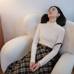 女2025新款 双面磨毛半高领白色打底衫 内搭 巨软巨暖远红外 然若