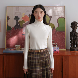 柔软超弹 修身 白色高领打底衫 堆堆领长袖 内搭上衣 女2025新款 然若