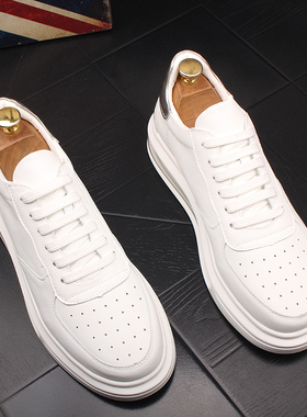 韩版潮男士小白鞋真皮板鞋夏季潮流休闲透气百搭增高白色气垫男鞋