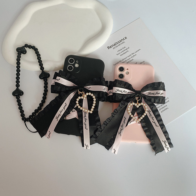 珍珠爱心少女蝴蝶结手机壳