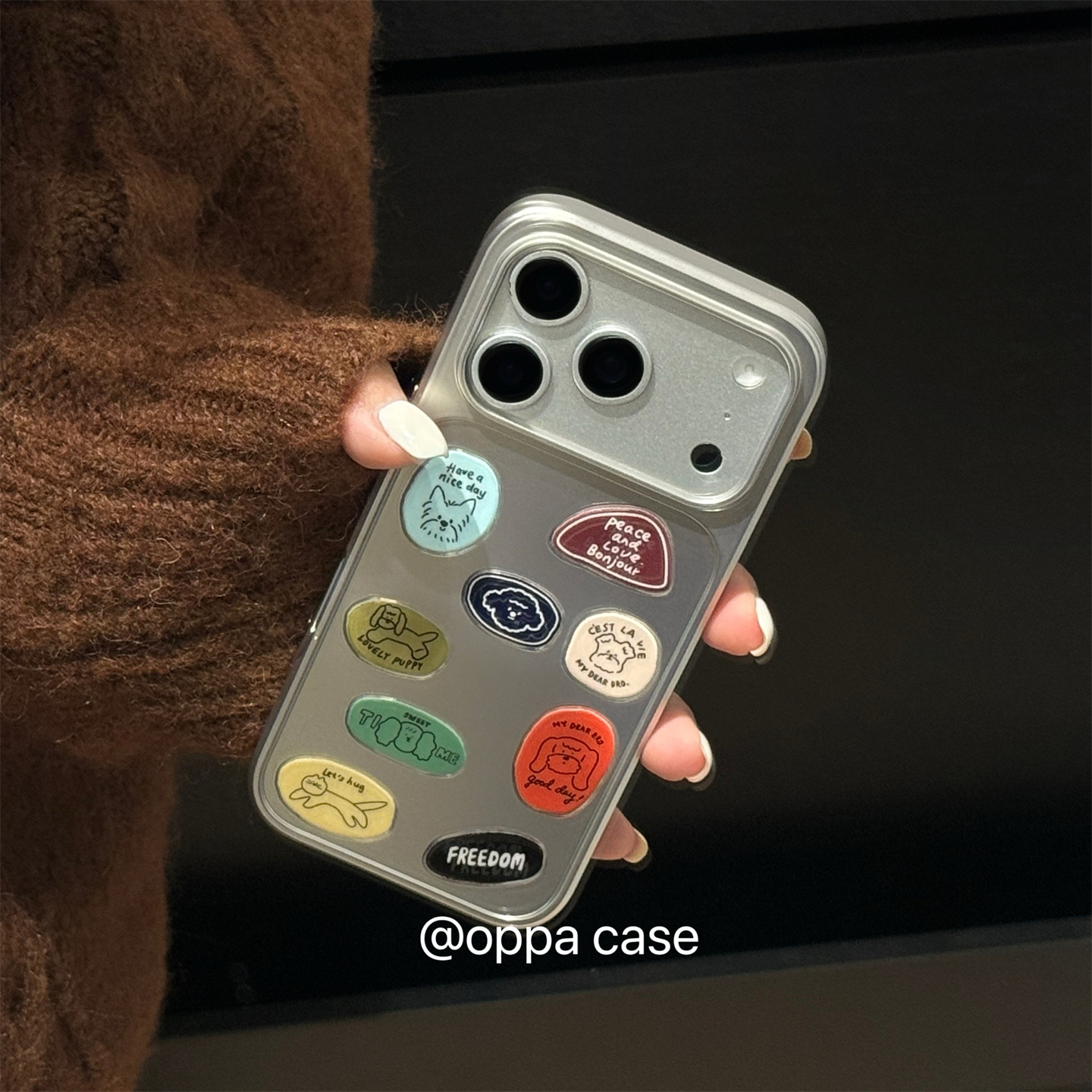 电镀银色diy小狗标签贴适用苹果17promax手机壳iphone16新款15pro高级感女款14全包13防摔保护套