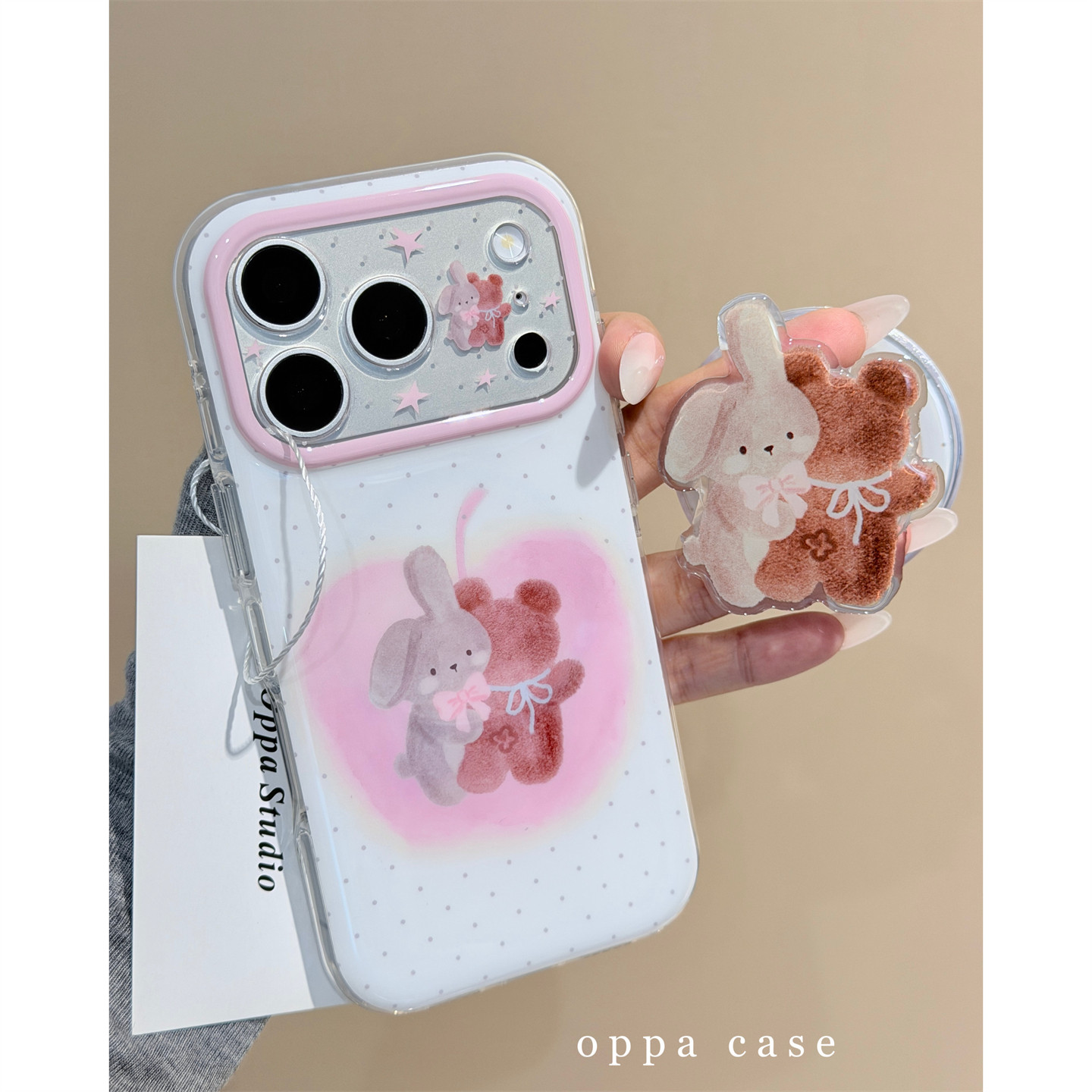 甜美ins苹果熊兔适用苹果17promax手机壳iphone17新款15pro女款16pro磁吸支架17pro双层壳16超火15防摔保护套