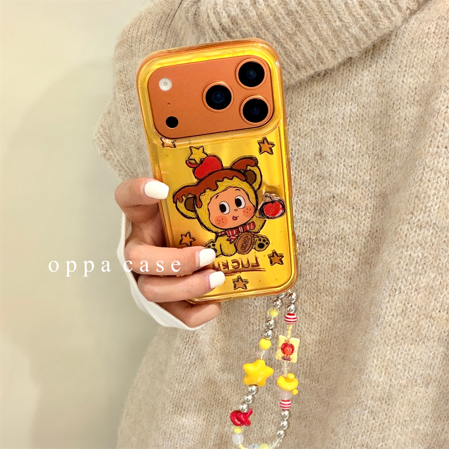 ins卡通可爱小熊星星人适用苹果16promax手机壳iphone17新款15pro少女14双层全包软壳13保护套链条