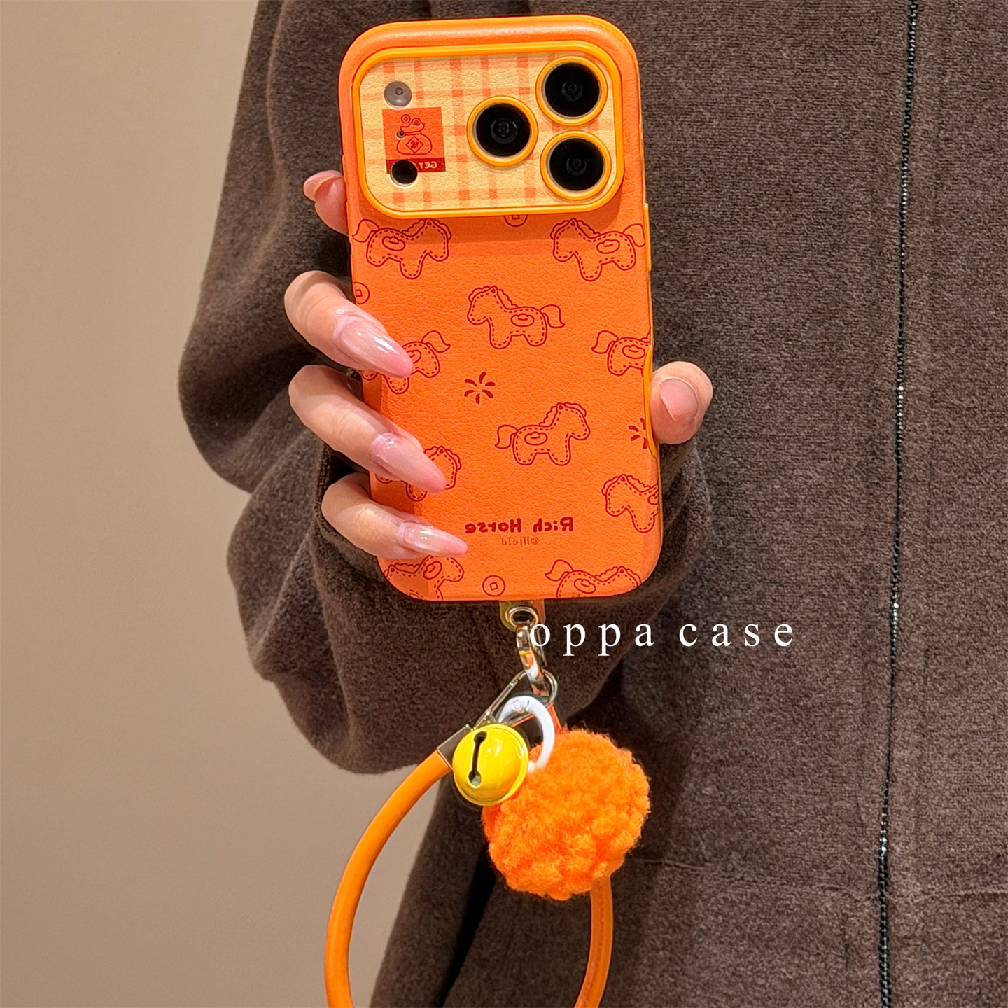 橙色线条元宝小马适用苹果16promax手机壳iphone17新款15pro女款14大视窗皮纹13全包防摔保护套,3C数码配件,手机保护套/壳,淘宝优惠券,粉丝福利购,淘宝优惠卷