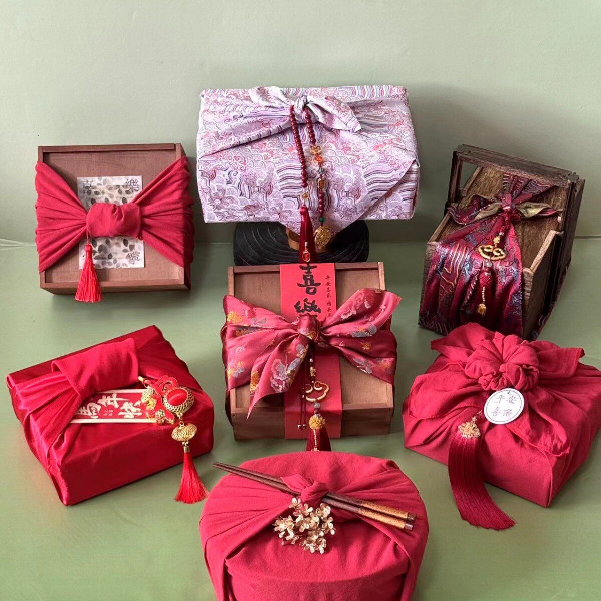 新年风吕敷结婚送礼伴手礼喜糖盒样品包成品发货包邮送单品无logo