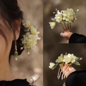 新中式 花朵发梳后脑勺发插汉服旗袍配饰插梳国风古风簪子盘发发簪