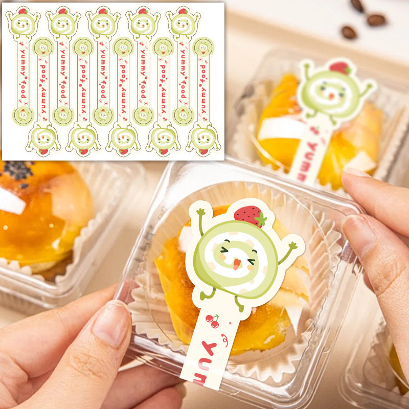 100贴/包卡通长条烘焙贴纸瑞士卷蛋糕甜品包装盒装饰贴打包密封贴