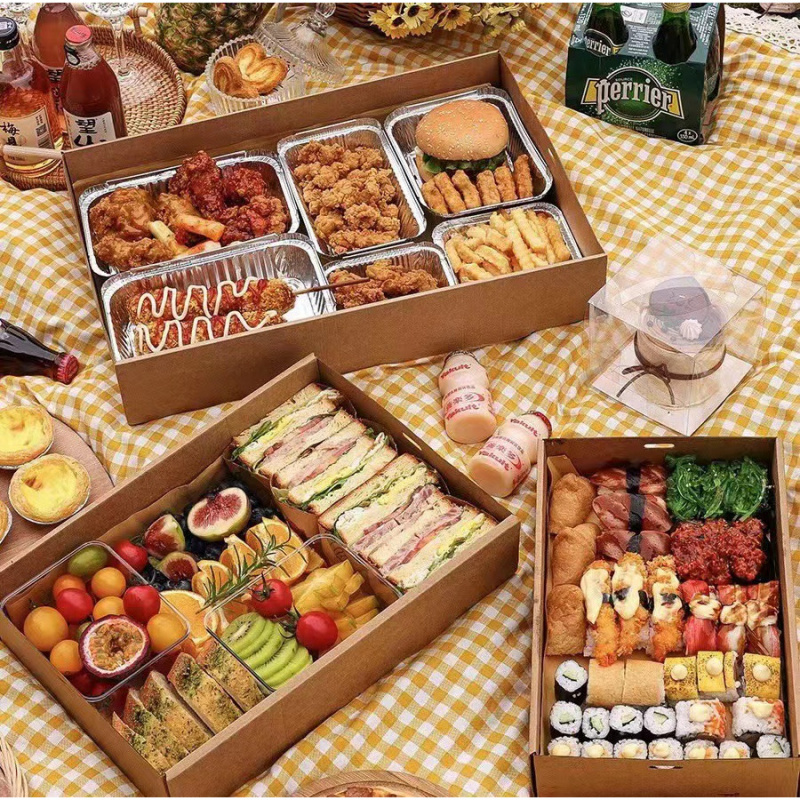 野餐礼盒打包盒甜品蛋糕便当牛皮纸纸盒水果盒子大一次性春游露营