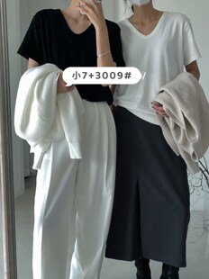 云朵绒V领宽松短袖T恤女装2026春夏新款绝美大领口正肩白色上衣