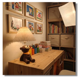 2026新款可爱小熊台灯床头灯小夜灯树脂材质百褶灯罩插电式可充电