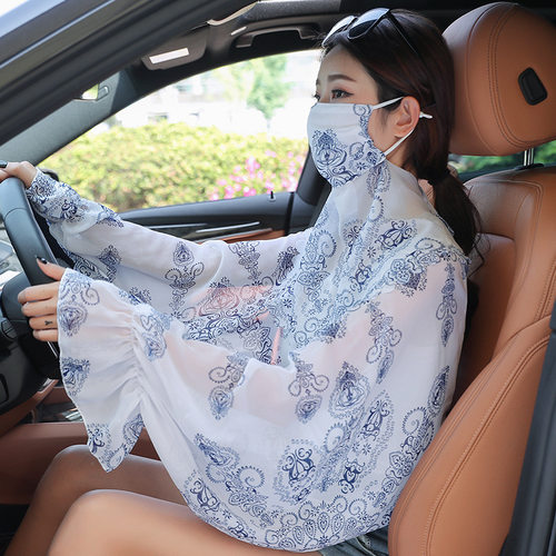 全脸防紫外线面纱护颈夏季披肩防晒衣防晒面罩女开车骑车遮阳口罩