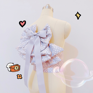 日本振袖和服浴衣女士昭和风分体定型太鼓结灰黑色蝴蝶结腰带