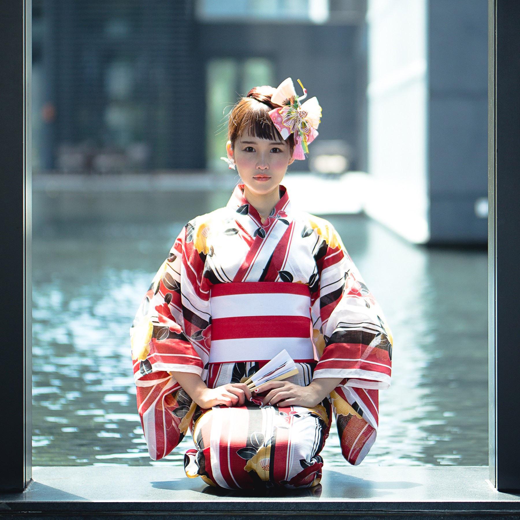 日本棉麻夏日祭和服浴衣文艺清新淡雅红白条花嫁