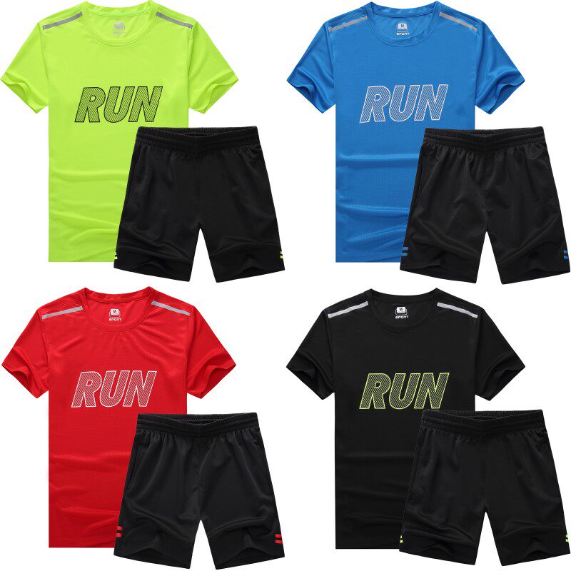 定制足球服运动套装男夏晨跑步服休闲健身服透气训练T桖短袖短裤