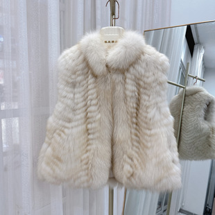 25网红同款朦胧月光复古立领精致V字车条狐狸毛马甲背心皮草外套