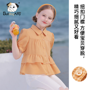新款 2025夏季 CC家居控 娃娃领上衣CF942222 女童甜美格子衬衫