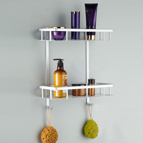 辉瓷 太空铝浴室置物架 长方形 带钩 实心加厚网蓝 双层置物架