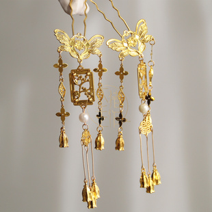 古风汉服发饰金色蝴蝶步摇发簪子银色流苏发钗簪子头饰旗袍配饰