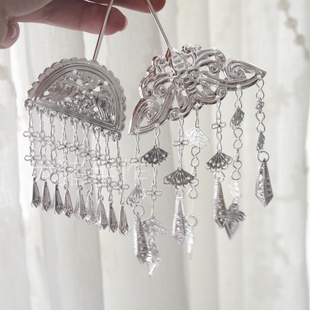 大猪手作古风清新仿苗银流苏步摇发簪子鬓帘银色汉服头饰发饰配饰