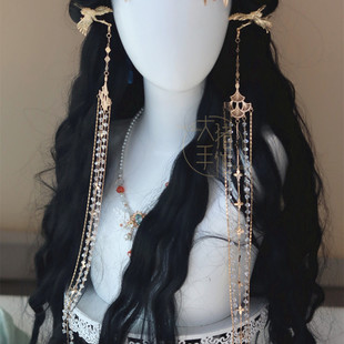 大猪手作原创超长水晶流苏步摇发钗仙鹤对夹古风汉服Lolita头发饰