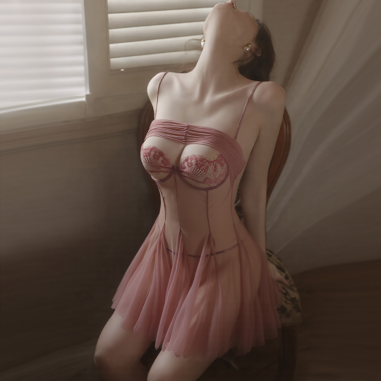 凯朱莉性感睡衣女小胸显大纯欲蕾丝网纱透视情调诱惑吊带睡裙qqny