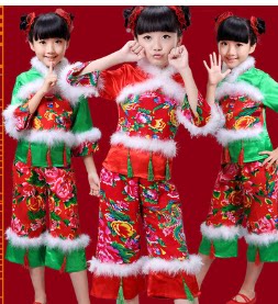 迎新春贺新年儿童演出女童民族舞蹈服少儿秧歌服喜庆开场舞蹈服装