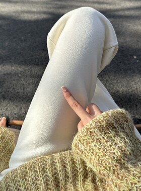 毛呢裤子女秋冬款加绒加厚高腰休闲垂感直筒裤白色羊毛窄版阔腿裤