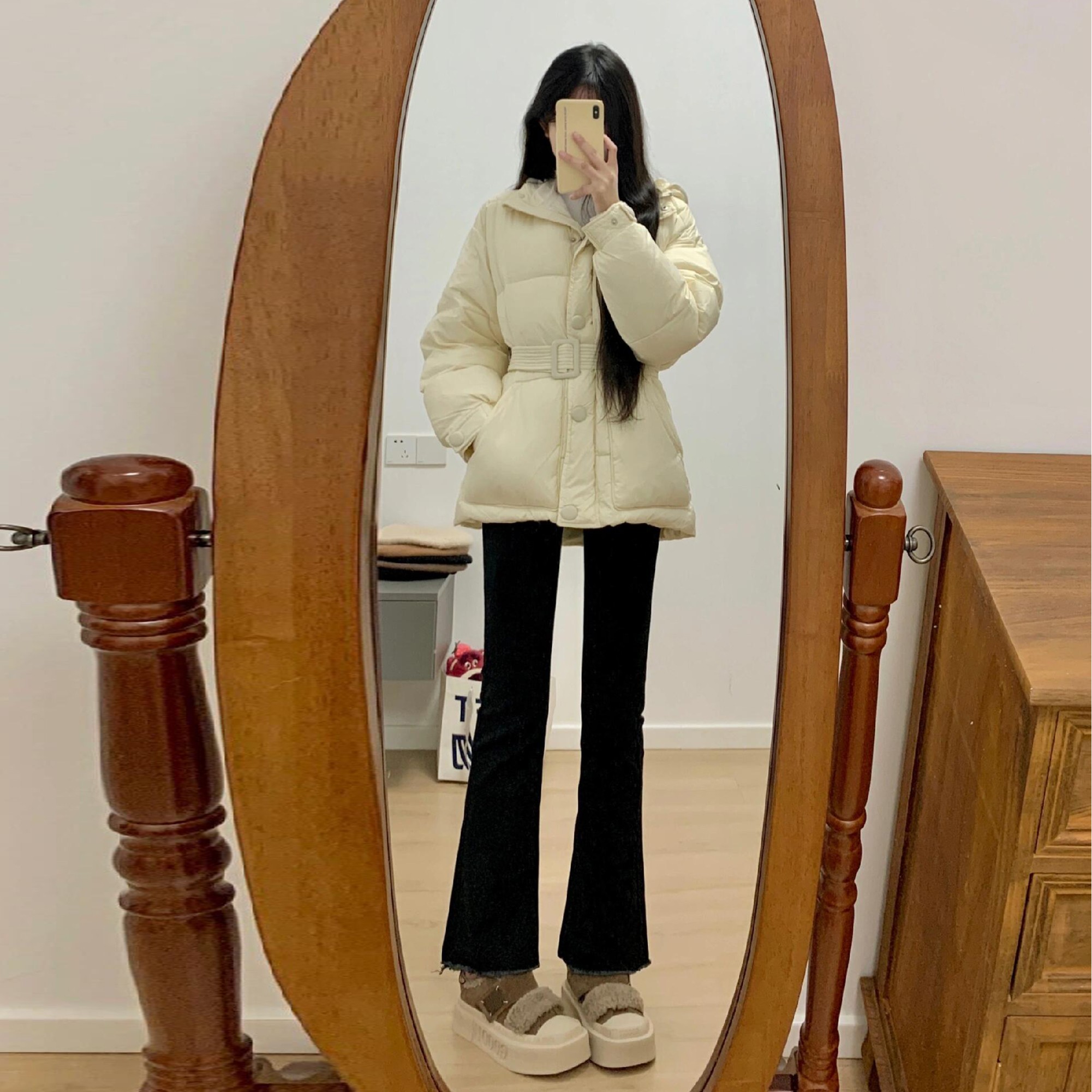 黑色高腰加绒加厚毛边微喇牛仔裤女八九分小个子紧身弹力直筒裤子