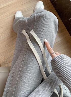 灰色运动裤女秋季2026新款高腰直筒宽松香蕉卫裤休闲春秋阔腿裤子