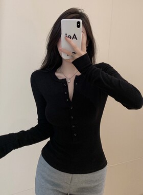 白色打底衫女早春2026新款螺纹针织衫百搭上衣设计感小众长袖t恤