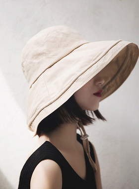 大帽檐薄款遮脸夏天大帽檐渔夫帽子女夏季抗UV遮阳可折叠防晒帽