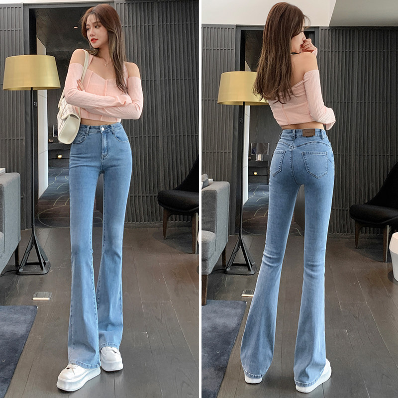 提臀牛仔喇叭裤子女夏季2025年新款高腰紧身小喇叭裤浅蓝色裤长子