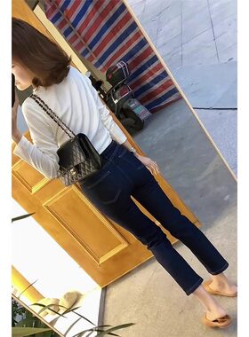 深蓝色直筒牛仔裤女2026年春夏新款高腰显瘦八九分烟管裤小个子薄