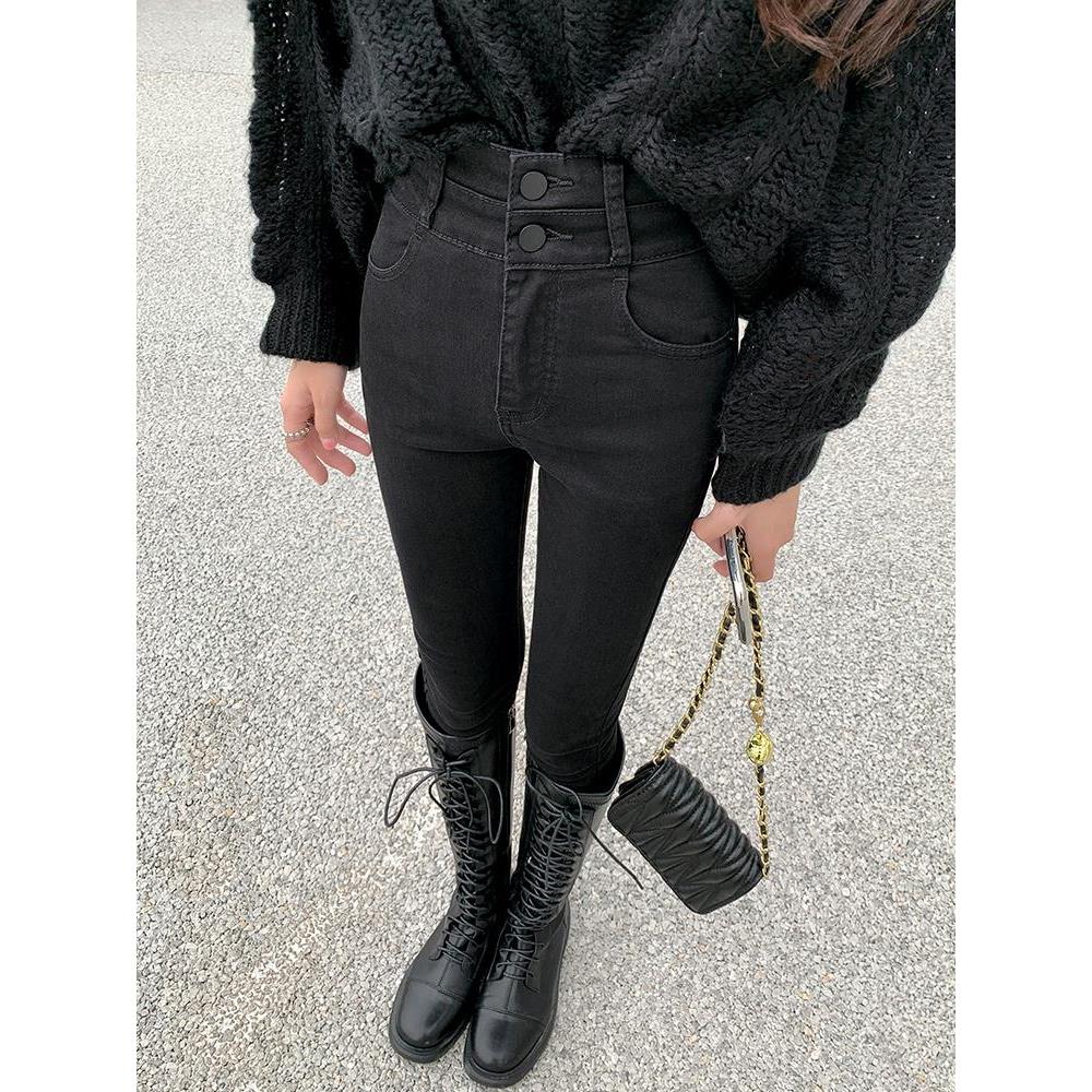 黑色超高腰牛仔裤女2025年秋冬新款百搭显瘦修身紧身小脚铅笔裤子