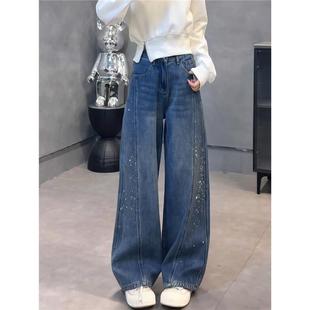 大码女款烫钻牛仔裤女2026春季流行弯刀裤今年春季女士好看长裤子