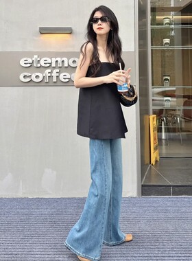 蓝色薄款天丝阔腿牛仔裤女微喇叭夏季2026年新款宽松直筒拖地裤子