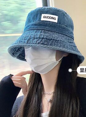 显脸小牛仔户外渔夫帽女2026新款夏天大头围遮阳帽子防晒抗UV