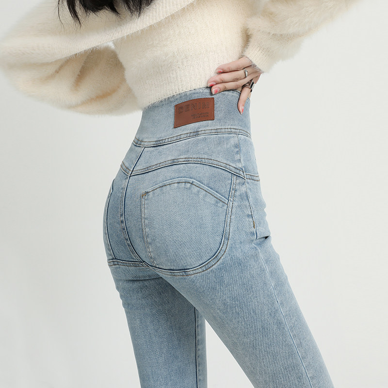 高端蜜桃臀牛仔裤2022年女新款高腰修身显瘦紧身小个子小脚裤九分